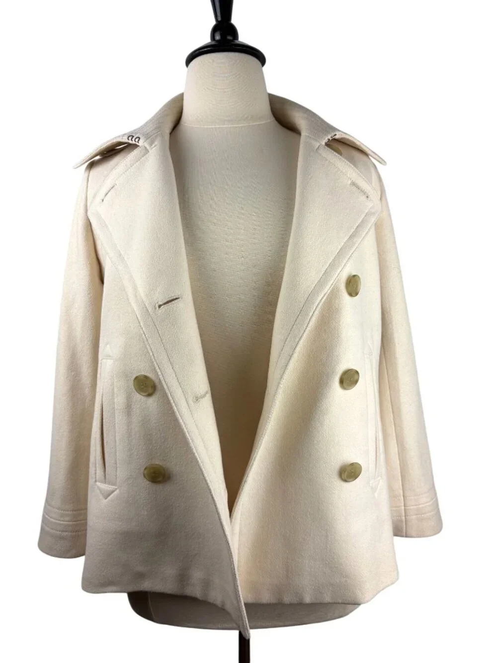 J. Crew Double-Breasted Satin Lined Cream Wool Peacoat Women's Size 8 - Picture 2 of 11
